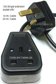 4.018.1031.5.RUBR.BLK 13A Single rubber extension socket with 10mt. cable black
